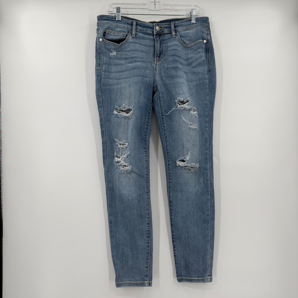Judy Blue Distressed Skinny Fit Medium Wash Denim Jeans‎ Women's Size 31